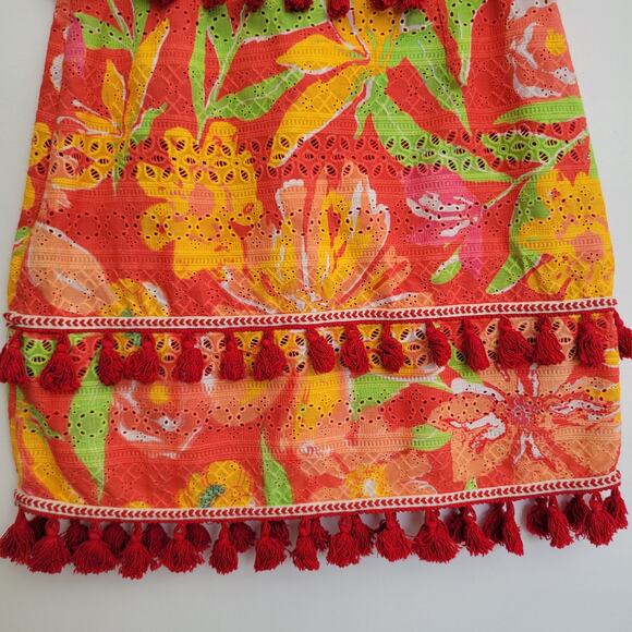 Anthropologie Verb Electra Eyelet Skirt Tropical Bold Floral Women Tassels Small - Picture 7 of 11